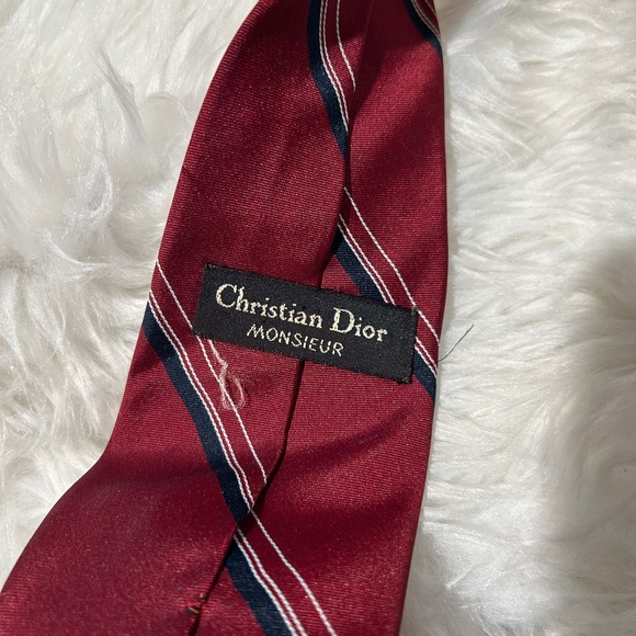 Christian Dior vintage striped red wine men tie logo embroidered - Picture 4 of 6